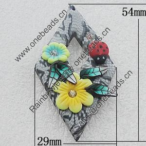 Pottery Clay Pendants/Earring charm, Diamond 29x54mm, Sold by PC