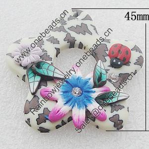 Pottery Clay Pendants/Earring charm, Flower 45mm, Sold by PC
