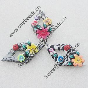 Pottery Clay Pendants/Earring charm, Mix Color, Diamond 29x54mm, Sold by Group