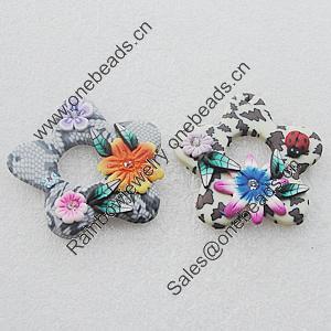 Pottery Clay Pendants/Earring charm, Mix Color, Flower 44mm, Sold by Group