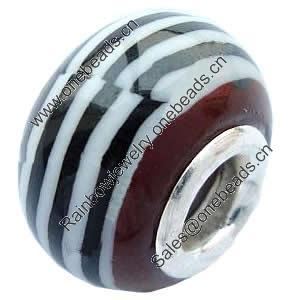 Fimo(Polymer Clay) Beads European, with 925 silver core, Rondelle, 15x11mm, Hole:Approx 5mm, Sold by PC