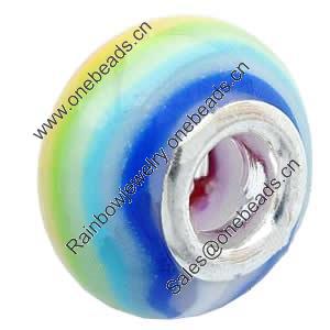 Fimo(Polymer Clay) Beads European, with 925 silver core, Rondelle, 15x9mm, Hole:Approx 5mm, Sold by PC