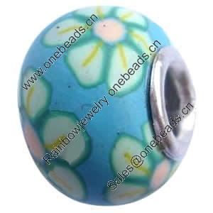 Fimo(Polymer Clay) Beads European, with brass core, Rondelle, 14x11mm, Hole:Approx 5mm, Sold by PC