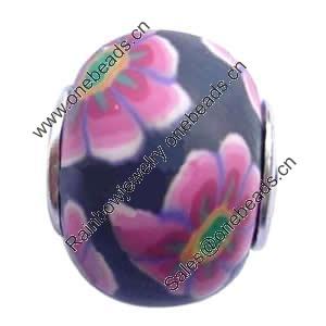 Fimo(Polymer Clay) Beads European, with 925 silver core, Rondelle, 14x11mm, Hole:Approx 5mm, Sold by PC