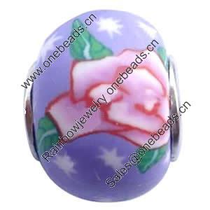 Fimo(Polymer Clay) Beads European, with 925 silver core, Rondelle, 14x11mm, Hole:Approx 5mm, Sold by PC