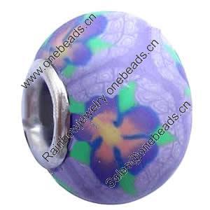 Fimo(Polymer Clay) Beads European, with 925 silver core, Rondelle, 14x11mm, Hole:Approx 5mm, Sold by PC