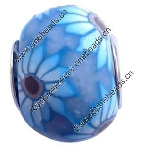 Fimo(Polymer Clay) Beads European, with 925 silver core, Rondelle, 14x11mm, Hole:Approx 5mm, Sold by PC