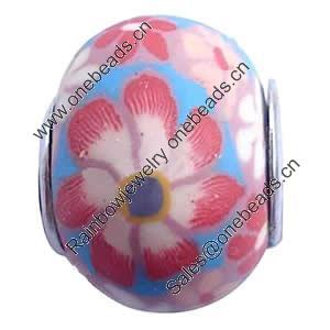 Fimo(Polymer Clay) Beads European, with 925 silver core, Rondelle, 14x11mm, Hole:Approx 5mm, Sold by PC