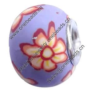 Fimo(Polymer Clay) Beads European, with 925 silver core, Rondelle, 14x11mm, Hole:Approx 5mm, Sold by PC