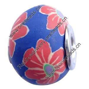 Fimo(Polymer Clay) Beads European, with 925 silver core, Rondelle, 14x11mm, Hole:Approx 5mm, Sold by PC