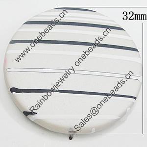 Spray-Painted Acrylic Beads, Flat Round 32mm, Sold by Bag