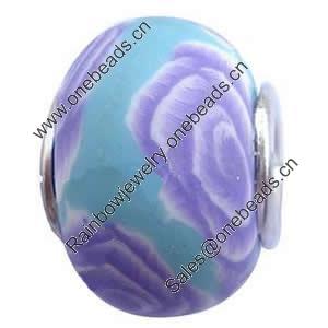 Fimo(Polymer Clay) Beads European, with 925 silver core, Rondelle, 14x11mm, Hole:Approx 5mm, Sold by PC