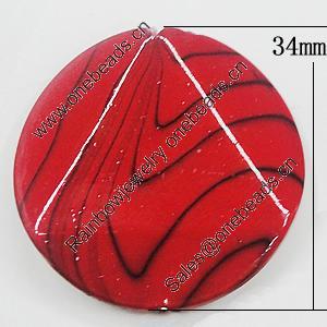 Watermark Acrylic Beads, Twist Flat Round 34mm, Sold by Bag