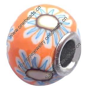 Fimo(Polymer Clay) Beads European, with 925 silver core, Rondelle, 14x11mm, Hole:Approx 5mm, Sold by PC