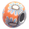 Fimo(Polymer Clay) Beads European, with 925 silver core, Rondelle, 14x11mm, Hole:Approx 5mm, Sold by PC