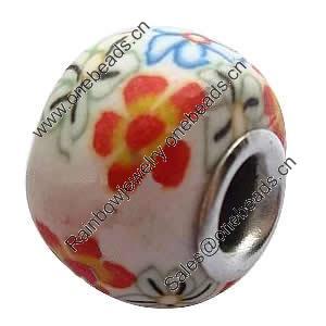 Fimo(Polymer Clay) Beads European, with 925 silver core, Rondelle, 14x11mm, Hole:Approx 5mm, Sold by PC