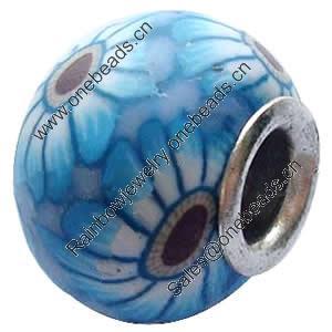 Fimo(Polymer Clay) Beads European, with 925 silver core, Rondelle, 14x11mm, Hole:Approx 5mm, Sold by PC