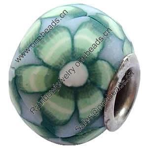 Fimo(Polymer Clay) Beads European, with 925 silver core, Rondelle, 14x11mm, Hole:Approx 5mm, Sold by PC