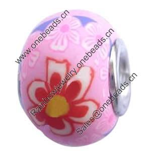 Fimo(Polymer Clay) Beads European, with 925 silver core, Rondelle, 14x11mm, Hole:Approx 5mm, Sold by PC