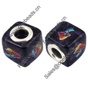 Fimo(Polymer Clay) Beads European, with brass core, Cube, 12x12x12mm, Hole:Approx 5mm, Sold by Bag
