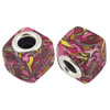 Fimo(Polymer Clay) Beads European, with brass core, Cube, 12x12x12mm, Hole:Approx 5mm, Sold by Bag