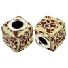 Fimo(Polymer Clay) Beads European, with brass core, Cube, 12x12x12mm, Hole:Approx 5mm, Sold by Bag