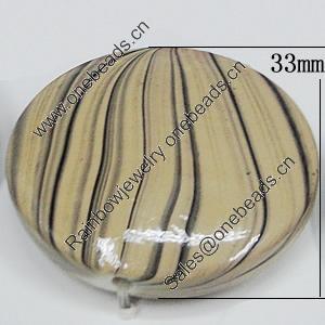 Watermark Acrylic Beads, Flat Round 33mm, Sold by Bag