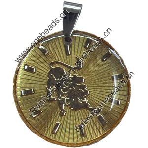 Pendant, Zinc Alloy Jewelry Findings, Flat Round, 29x36mm, Sold by PC