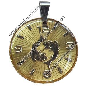 Pendant, Zinc Alloy Jewelry Findings, Flat Round, 29x36mm, Sold by PC