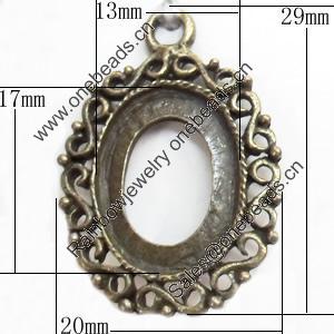 Zinc Alloy Pendant Settings, Outside diameter:20x29mm, Inside diameter:13x17mm, Sold by Bag