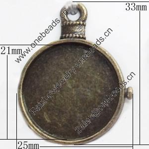 Zinc Alloy Pendant Settings, Outside diameter:25x33mm, Inside diameter:21mm, Sold by Bag