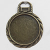 Zinc Alloy Pendant Settings, Outside diameter:27x35mm, Inside diameter:21mm, Sold by Bag