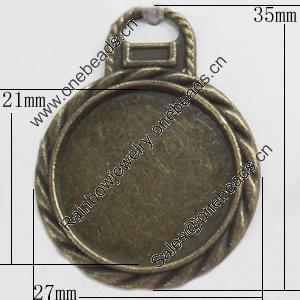 Zinc Alloy Pendant Settings, Outside diameter:27x35mm, Inside diameter:21mm, Sold by Bag