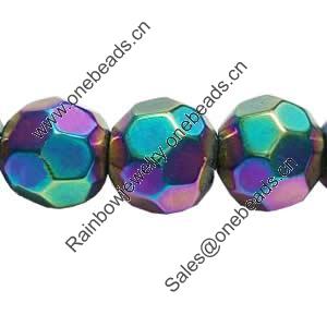 Round Crystal Beads, full Multicolor-Plated, 8mm, Half Handmade Faceted Round, Sold per 13-14-Inch Strand