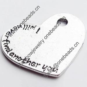 Pendant, Zinc Alloy Jewelry Findings Lead-free, Heart, 34x27mm, Sold by Bag