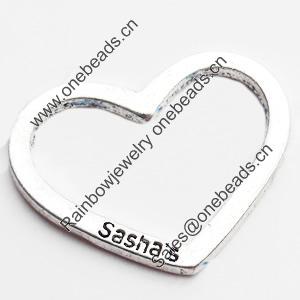 Connector, Zinc Alloy Jewelry Findings Lead-free, Heart, 33x27mm, Sold by Bag