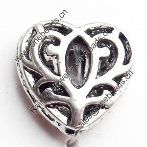 Hollow Bali Beads Zinc Alloy Jewelry Findings, Heart, 12x11mm, Sold by Bag