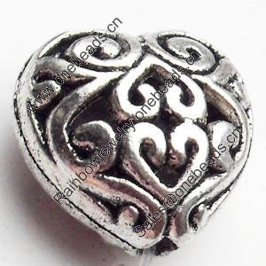 Hollow Bali Beads Zinc Alloy Jewelry Findings, Heart, 13x13mm, Sold by Bag
