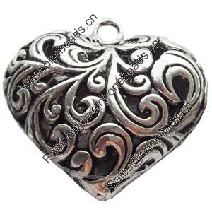 Hollow Bali Pendant Zinc Alloy Jewelry Findings, Heart, 38x36mm, Sold by Bag