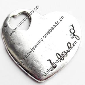 Pendant, Zinc Alloy Jewelry Findings Lead-free, Heart, 24x23mm, Sold by Bag