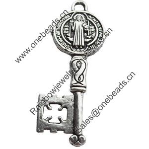 Pendant, Zinc Alloy Jewelry Findings Lead-free, Key, 20x51mm, Sold by Bag