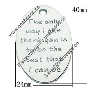 Pendant, Zinc Alloy Jewelry Findings, Lead-free, Flat Oval 24x40mm, Sold by Bag