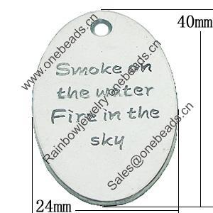 Pendant, Zinc Alloy Jewelry Findings, Lead-free, Flat Oval 24x40mm, Sold by Bag