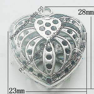 Hollow Bali Pendant Zinc Alloy Jewelry Findings, Leaf-free, Heart 23x28mm, Sold by Bag