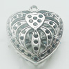Hollow Bali Pendant Zinc Alloy Jewelry Findings, Leaf-free, Heart 23x28mm, Sold by Bag