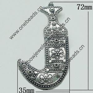 Pendant, Zinc Alloy Jewelry Findings, Lead-free, 35x72mm, Sold by Bag