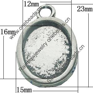 Zinc Alloy Pendant Settings, Lead-free, Outside diameter:15x23mm, Interior diameter:12x16mm, Sold by Bag