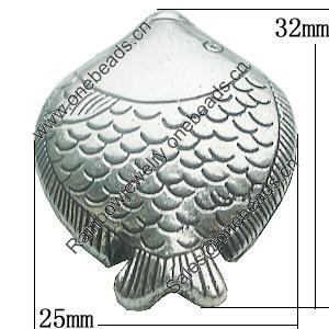 Beads, Zinc Alloy Jewelry Findings, Lead-free, Fish 32x25mm, Sold by Bag