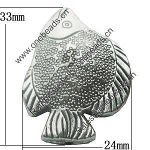 Beads, Zinc Alloy Jewelry Findings, Lead-free, Fish 24x33mm, Sold by Bag