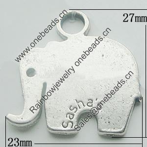 Pendant, Zinc Alloy Jewelry Findings, Lead-free, Elephant 23x27mm, Sold by Bag